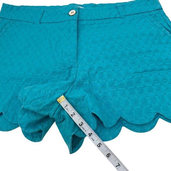 Crown & Ivy Womens Scalloped Hem Aqua Shorts Size 12 Shelby Cotton/Spandex - Picture 7 of 9